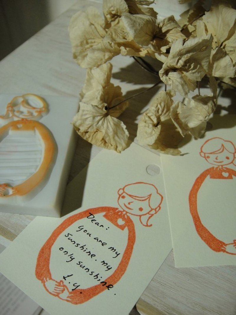 Hand-made rubber stamp-give you a hug (Mandarin ponytail) - Other - Other Materials Orange