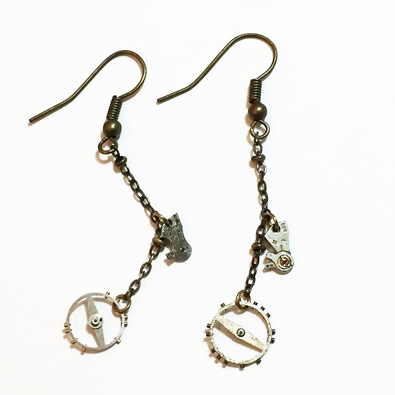 1960 European antique earring pendant style movement steampunk + -circle - ต่างหู - โลหะ สีเทา