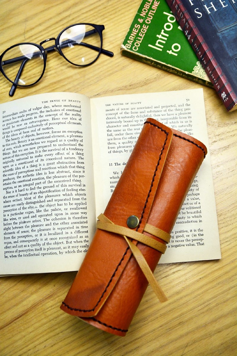 Hand-made leather ─ retro style pencil case. Mushroom Poet + Handmade = The Mushroom Hand. - Pencil Cases - Genuine Leather Multicolor