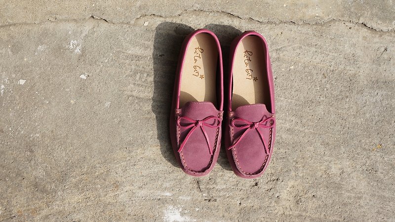 真皮 女休閒鞋/帆布鞋 紫色 - Rita617 Soft 手縫平底鞋(茄紫色＋蝴蝶結)