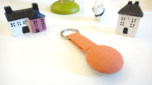 alma-handmade 手感布釦鑰匙圈 - 橘色棉麻