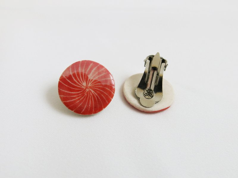 Galette des Rois春天夾式青花瓷耳環 - 耳環/耳夾 - 瓷 紅色