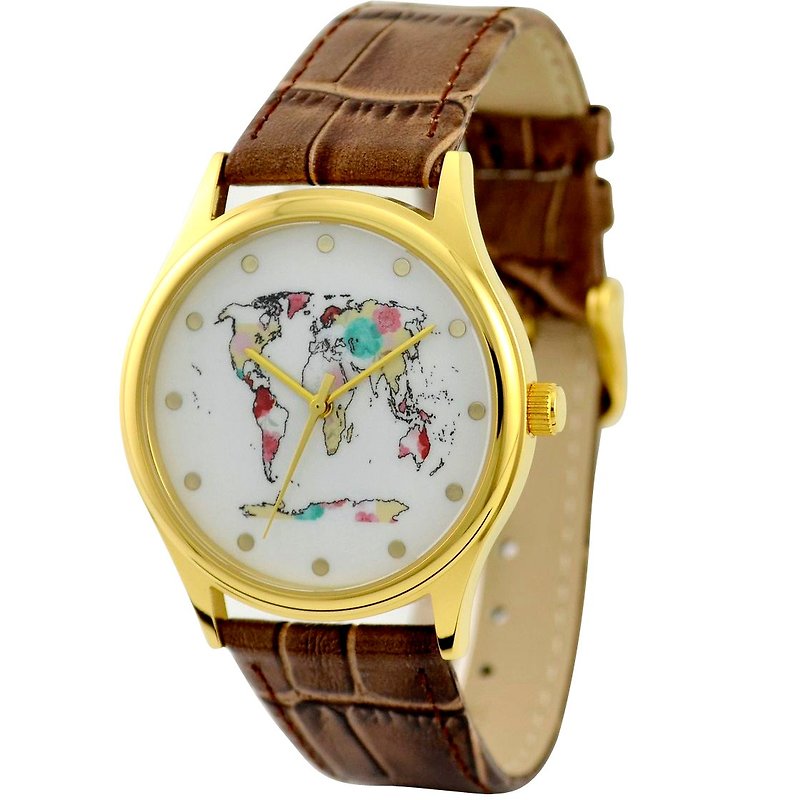 Map of the world watches gold shell - Women's Watches - Other Metals Multicolor