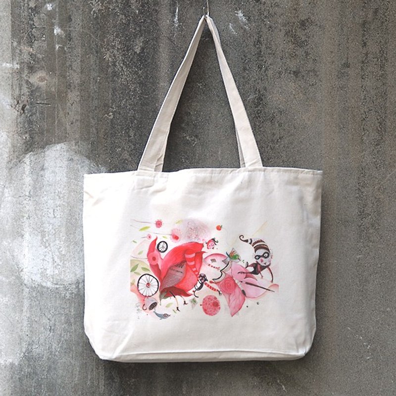 Xiaocun画家│イラストレーション展│水平キャンバス袋 - ショルダーバッグ - その他の素材 ホワイト