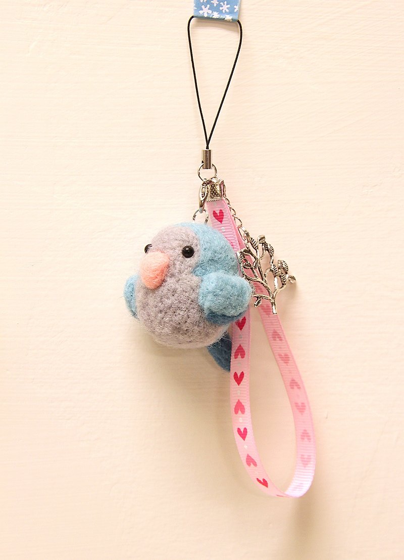 Rolia's Handmade Blue Monk Parrot Wool Felt Charm (can be customized) - Keychains - Wool Blue