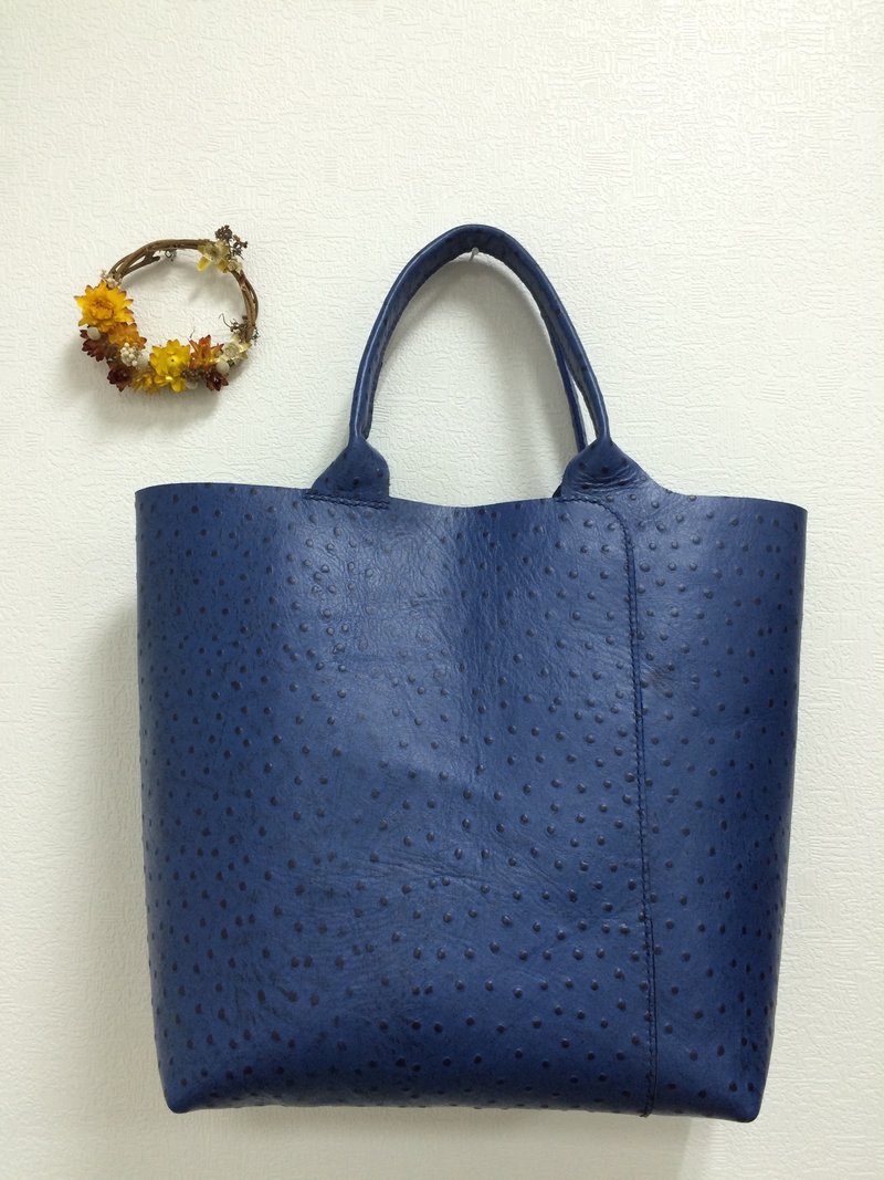 [Mio DCP] blue ostrich grain Leather Tote Bag Tote - กระเป๋าถือ - หนังแท้ สีน้ำเงิน