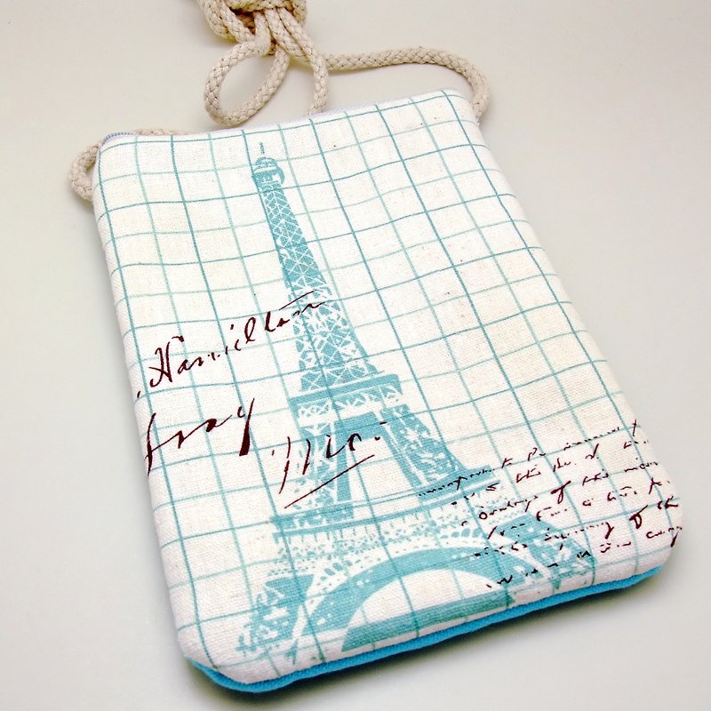 Cell phone bag / Smart phone bag / Shoulder purse / Crossbody bag ~ Eiffel Tower (D-01) - Messenger Bags & Sling Bags - Other Materials Blue