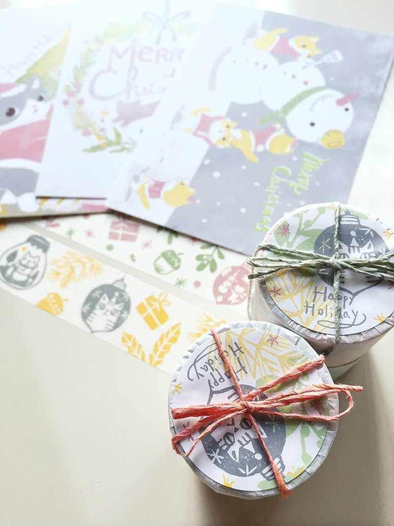 聖誕節-2015聖誕紙膠帶＋明信片套組 - 紙膠帶/和紙/PET - 紙 綠色