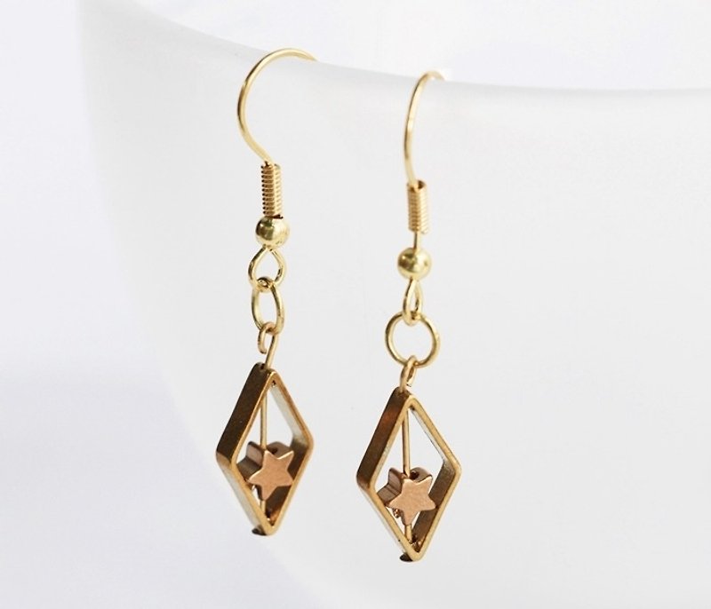 Geometric Series - Star of Hope Bronze earrings minimalist geometry personalized Valentine's Day gift birthday gift.... - ต่างหู - โลหะ 