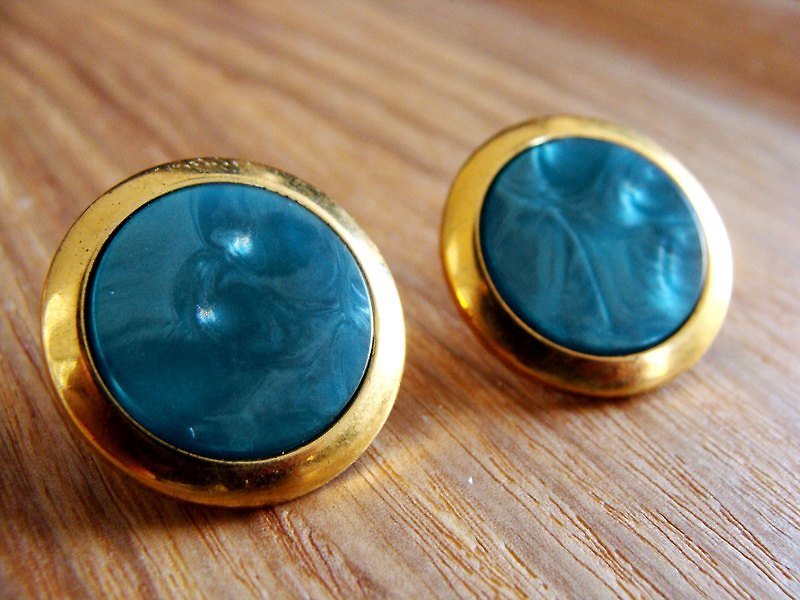 ＜SEnoRA復古耳環＞TE-F45 復古藍(XL L) - 耳環/耳夾 - 其他材質 金色
