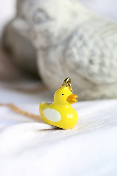 linenjewelry Yellow duck necklace by linen.