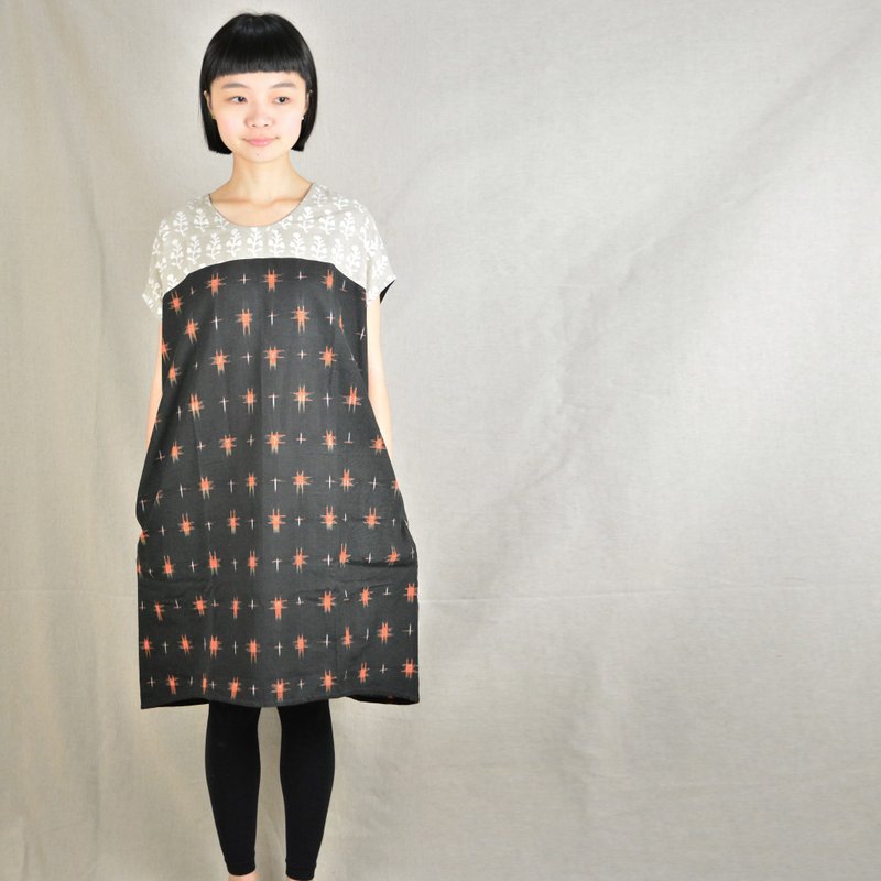 Woodcut ikat weave dress _ _ Fair Trade Fireworks - One Piece Dresses - Cotton & Hemp Black