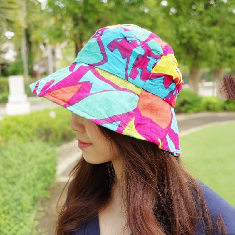 ฺBoho Chic Reversible Short Brim Sun Hat - Hats & Caps - Cotton & Hemp Red