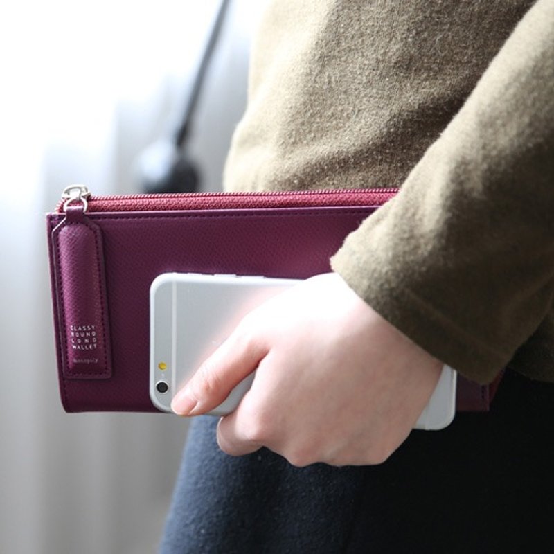 Dessin x monopoly- classic leather logo zipper long wallet - Monarch burgundy, MPL23768 - กระเป๋าสตางค์ - หนังแท้ สีม่วง