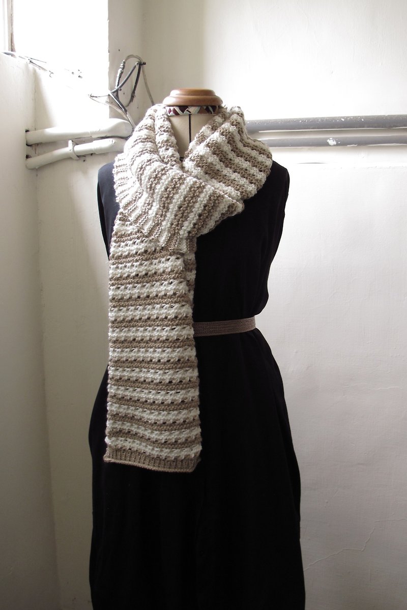 Lan wool scarf (off-white stripe) - Knit Scarves & Wraps - Other Materials Khaki