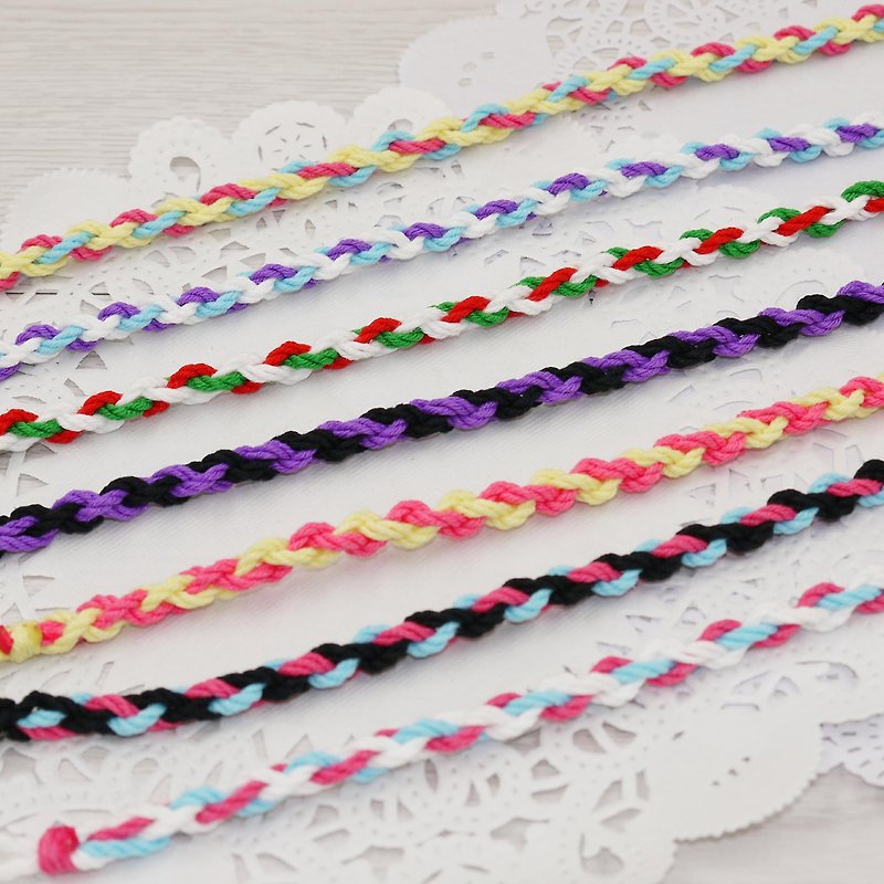 Puffy Candy-Purely hand-woven lucky bracelet surfing anklet anklet U (cotton four-strand braid) - สร้อยข้อมือ - ผ้าฝ้าย/ผ้าลินิน 