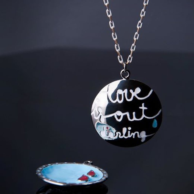 Love is out, darling pendant, Double Sided Pendant, Two Sided pendant, Valentine's Day Gift - สร้อยคอ - โลหะ สีน้ำเงิน