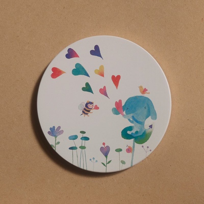 Love baby elephant watercolor spray Yingge Ceramics absorbent coaster - ที่รองแก้ว - วัสดุอื่นๆ หลากหลายสี