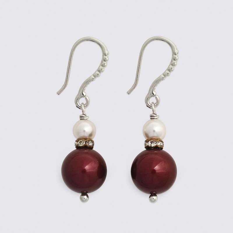 【She Shines】Pearl Fulu Earrings (Burgundy) - Earrings & Clip-ons - Gemstone Red