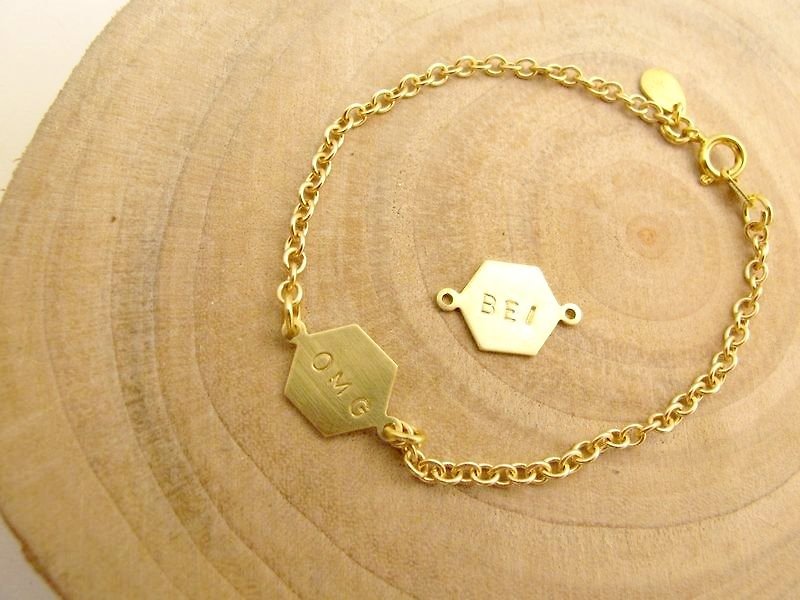 Private Message Bracelets °° custom stamp °° 26 letters hexagonal brass bracelet - Bracelets - Other Metals Yellow