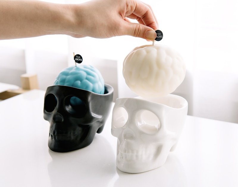Korea The Jacks white skull brain candle candlestick + group - Candles & Candle Holders - Wax White