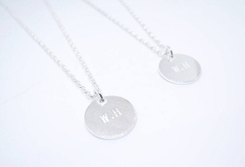 Two cents Silver[round plate custom typing necklace] Silver - สร้อยคอ - โลหะ สีเงิน