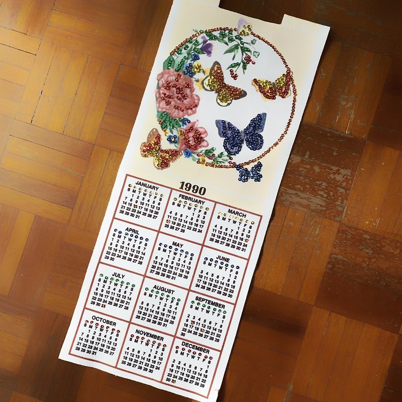 1990 Early American Calendar Monthly Butterfly - ของวางตกแต่ง - ผ้าฝ้าย/ผ้าลินิน หลากหลายสี