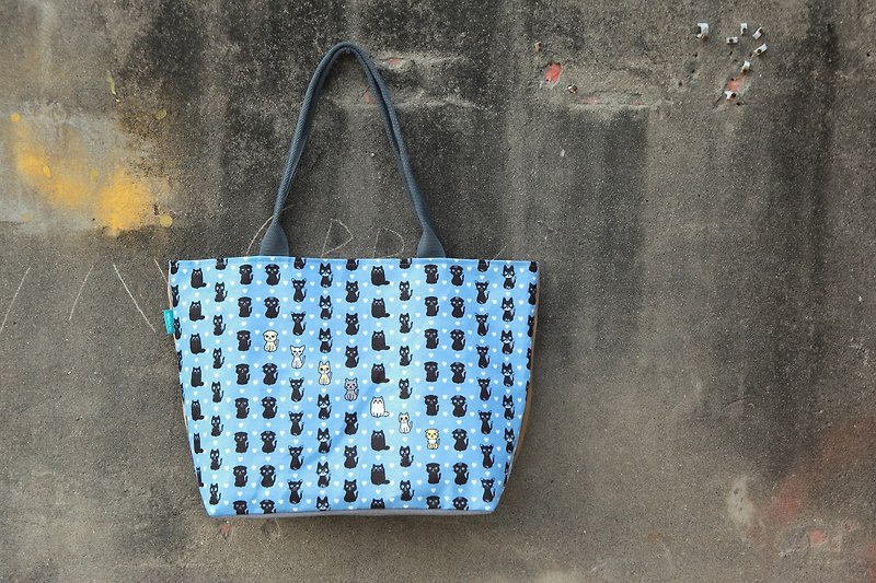 【托特包-大】藍貓咪-純手工限量商品 - 側背包/斜背包 - 其他材質 藍色