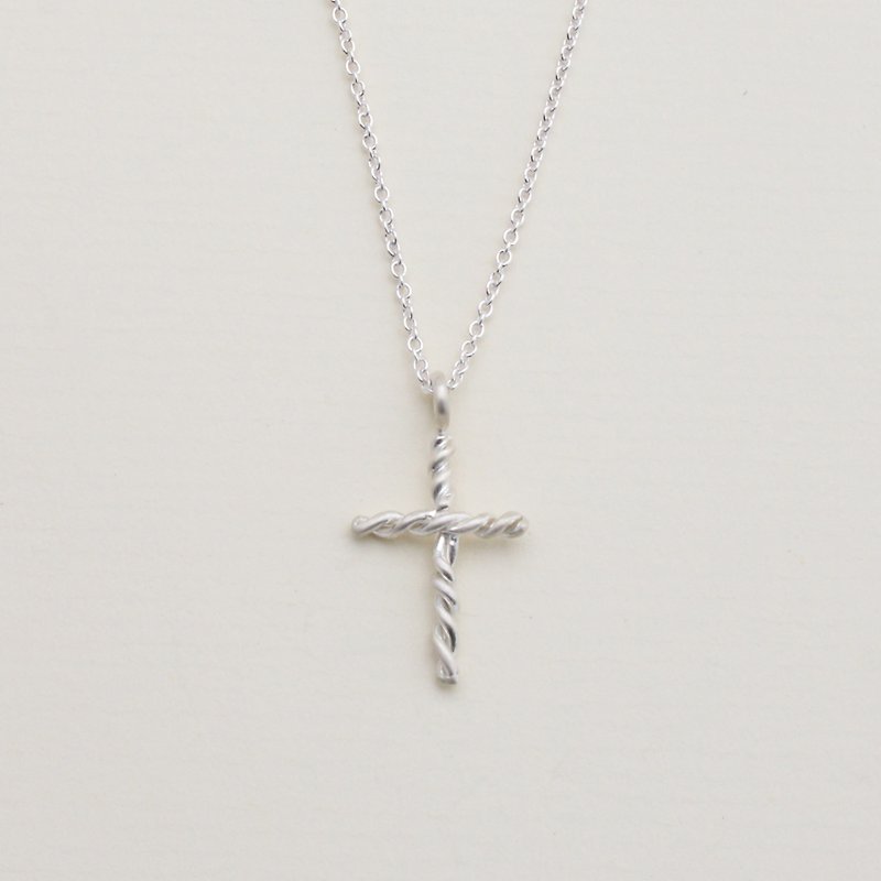 Mini Fried Dough Twist Cross Necklace - Necklaces - Sterling Silver 