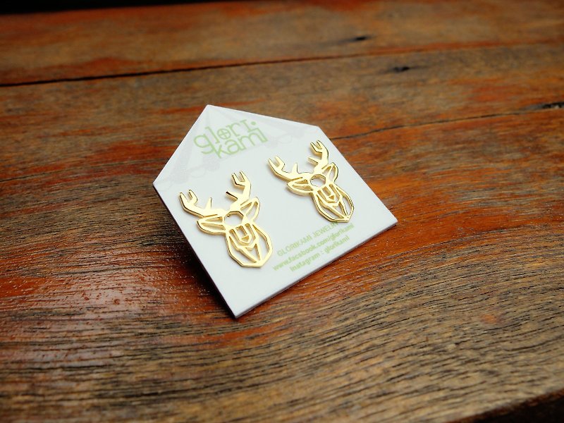 Glorikami Deer origami Earrings( gold plated) - ต่างหู - วัสดุอื่นๆ ขาว