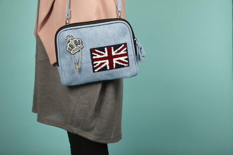 GOD SAVE THE QUEEN British style Washed Denim cloth - Clutch Bags - Other Materials Blue