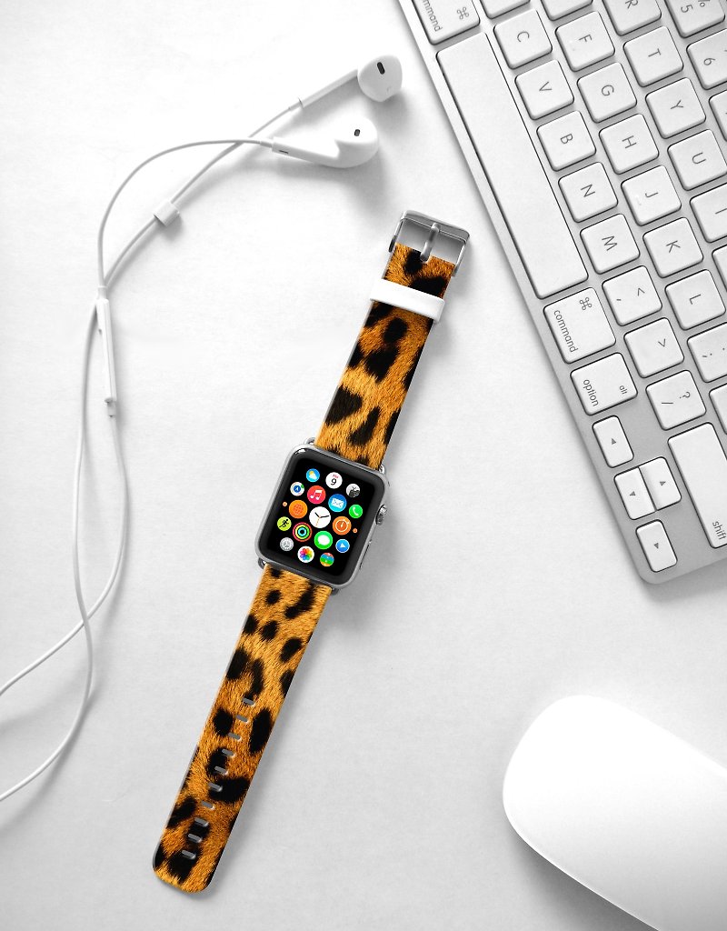 Apple Watch Series 1 , Series 2, Series 3 - Apple Watch 真皮手錶帶，適用於Apple Watch 及 Apple Watch Sport - Freshion 香港原創設計師品牌 - 黃金豹紋 - 錶帶 - 真皮 