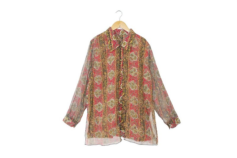 {::: Giraffe giraffe who :::} _ vintage baroque dark long-sleeved shirt oversize double pattern design - Women's Shirts - Other Materials Red