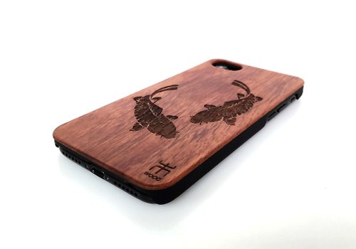 小木工房 手工客制實木iPhone三星手機殼,個性禮品, 雙魚戲水