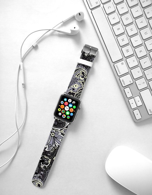 Freshion Apple Watch Series 1 , Series 2, Series 3 - Apple Watch 真皮手錶帶，適用於Apple Watch 及 Apple Watch Sport - Freshion 香港原創設計師品牌 - 黑色花樣圖紋 65