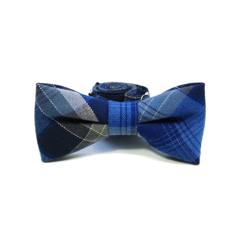 其他材質 領帶/領帶夾 藍色 - Stone as chic 英倫 格紋 啾啾 領結 bow Tie