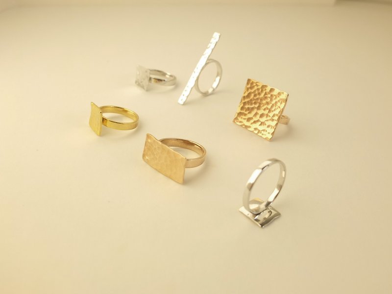Ring Ring knock square piece [order] Valentine's Day gift / all handmade sterling silver - แหวนทั่วไป - โลหะ สีทอง