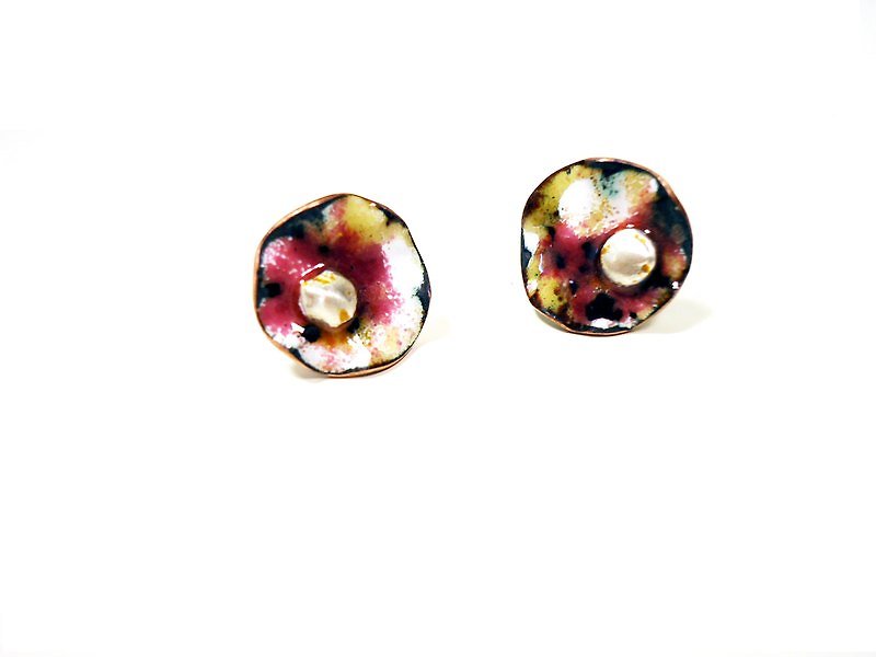 其他金屬 耳環/耳夾 紅色 - HinduLotus II 夏之荷琺瑯耳環(紅色)