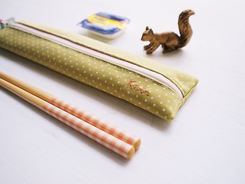 hairmo. Little zipper eco-friendly chopsticks set/pen bag-mustard green - ตะเกียบ - วัสดุอื่นๆ หลากหลายสี