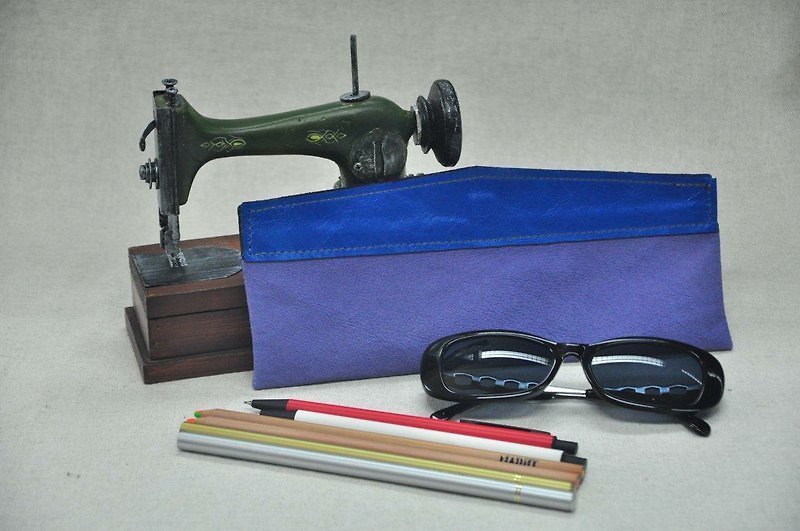 Variety pencil case (stable blue/large) - กล่องดินสอ/ถุงดินสอ - หนังแท้ สีน้ำเงิน