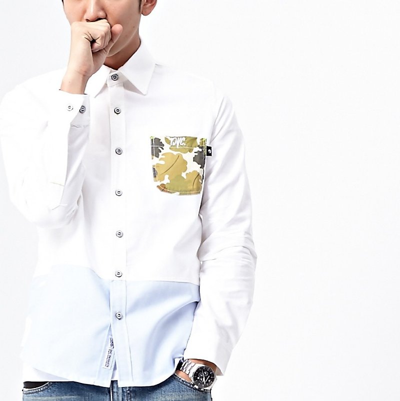 DYC Akiba Camouflage Pocket Splicing Shirt - เสื้อเชิ้ตผู้ชาย - วัสดุอื่นๆ ขาว