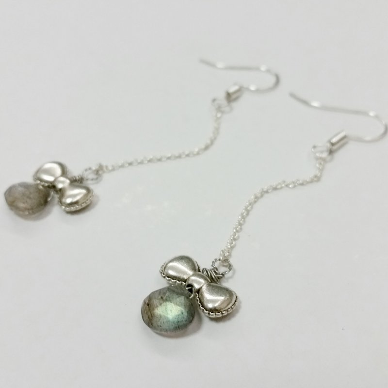 silver-plated earling with labradorite -切面拉長石長耳環 - 耳環/耳夾/耳骨夾 - 寶石 藍色