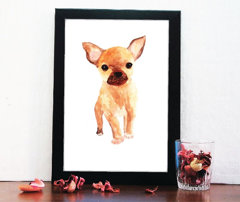 イラストポスターA4コピー塗装チワワの子犬の水彩画 - ポスター・絵 - 紙 