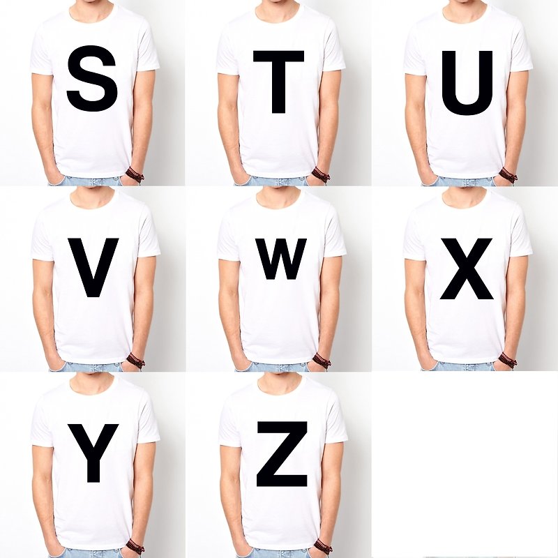 Big STUVWXYZ Short Sleeve T-Shirt-White English Letter Design Text Fashion - เสื้อยืดผู้ชาย - ผ้าฝ้าย/ผ้าลินิน ขาว