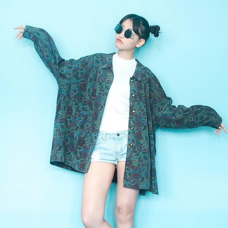 Vintage blue-green gem amoeba │ widened version of the jacket - Women's Casual & Functional Jackets - Other Materials Blue