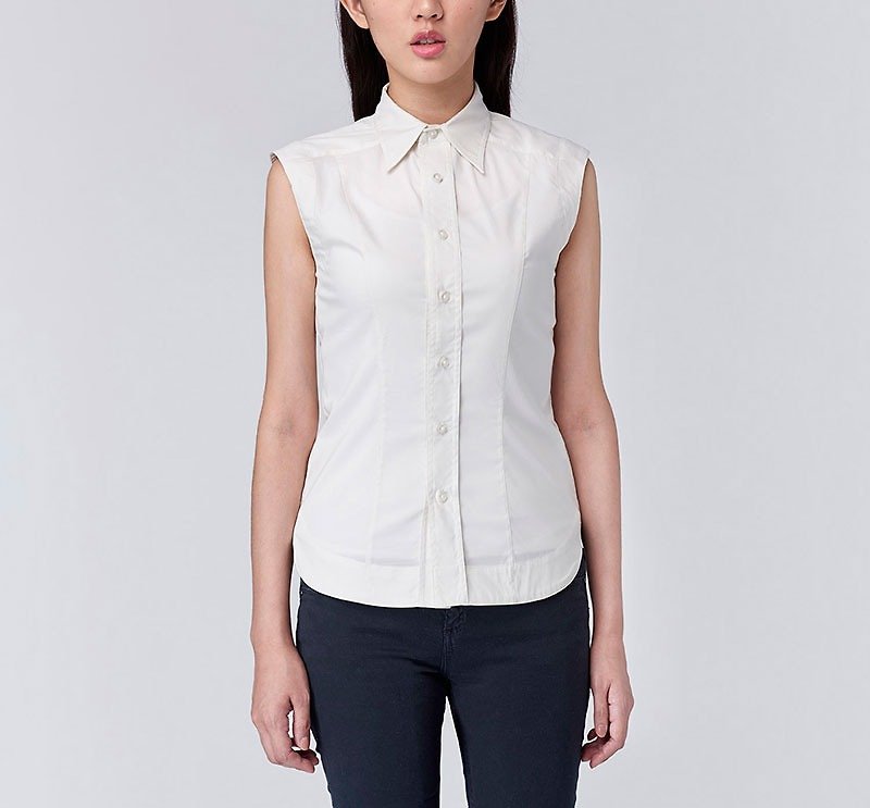 [Cool feeling must have] elastic shirt collar fitted vest - Women's Vests - Cotton & Hemp White