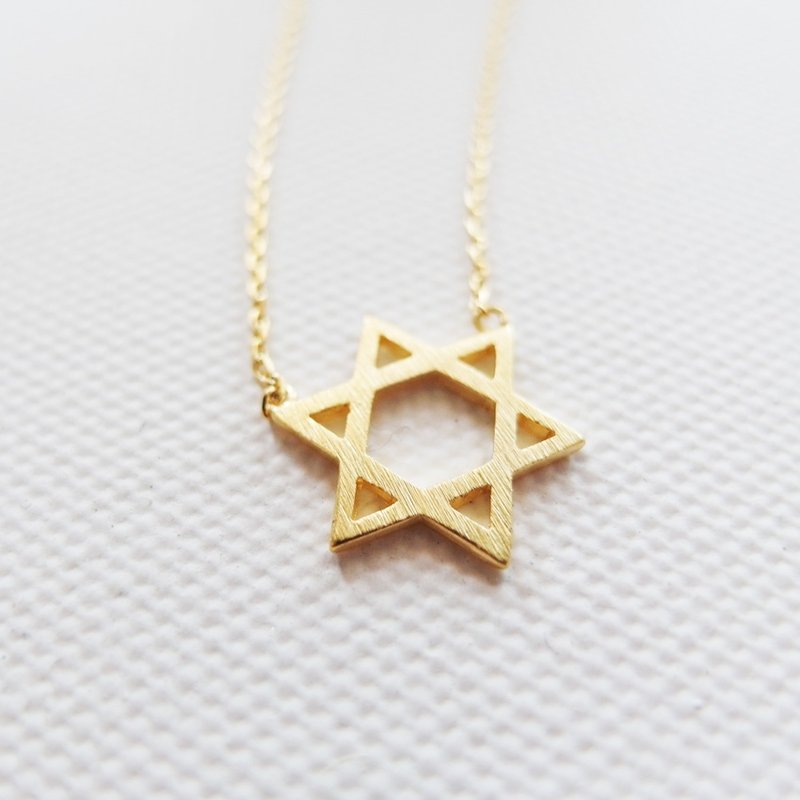 Cha mimi。簡單生活。能量六芒星 Whispers Jewish Star 髮絲紋 霧金項鏈 - 項鍊 - 其他材質 金色