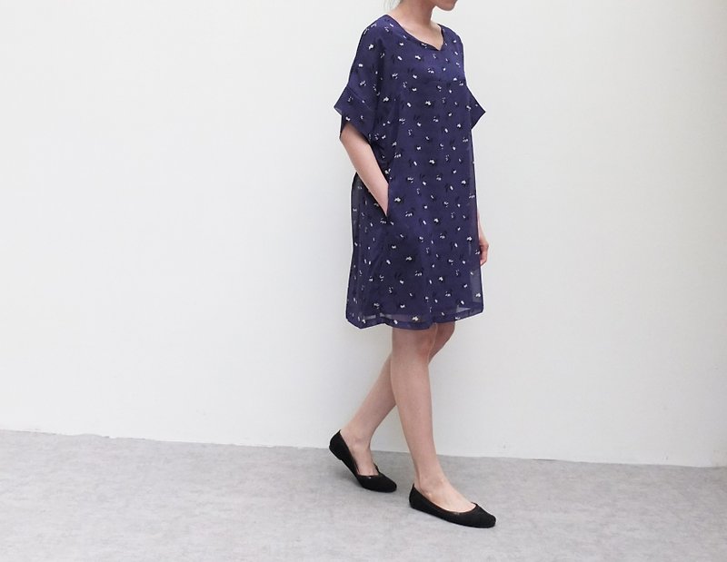Microfold snow spinning blue cotton print dress - One Piece Dresses - Other Materials 