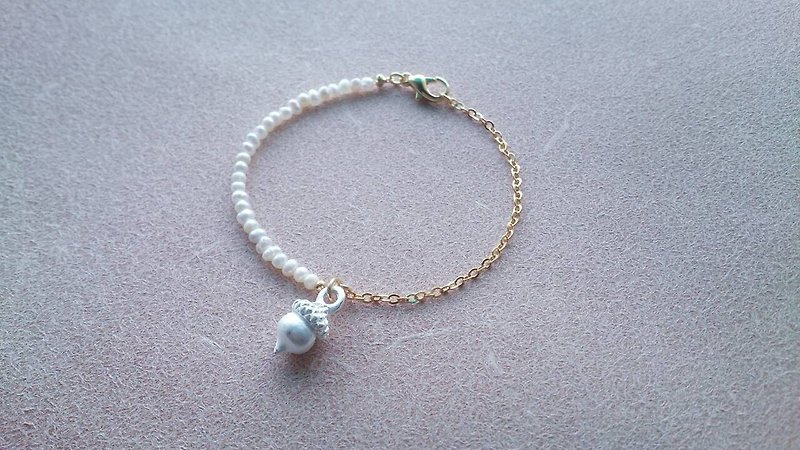 / About sold / #Copious natural stone series - Forest Story hazelnut mini pearl bracelet - สร้อยข้อมือ - โลหะ 