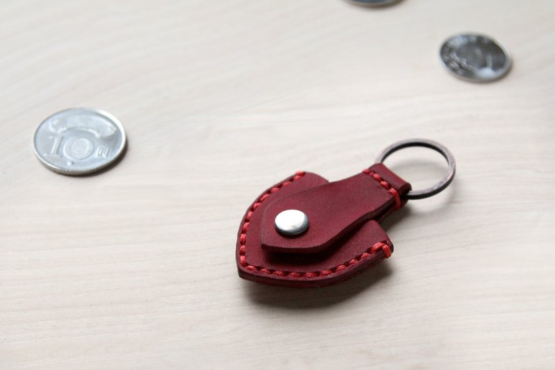 Red hand-stitched guitar PICK leather case key ring/change storage bag - Keychains - Genuine Leather Red